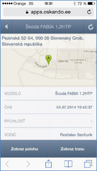 GPS monitoring SeeMe Mobile zobrazení vybraného vozidla