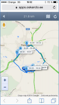 GPS monitoring SeeMe Mobile zobrazení vybrané trasy