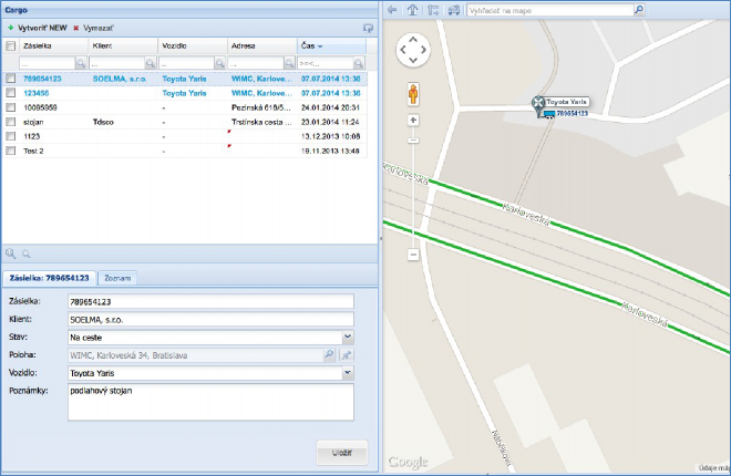 GPS monitoring SeeMe Mobile zobrazení vytvořené zakázky